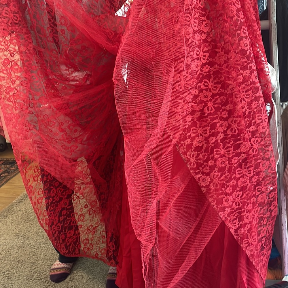 GIFTED 1950’a Vintage Red Southern Belle Ball Gown Red Lace Bows Maxi Dress - Picture 12 of 17